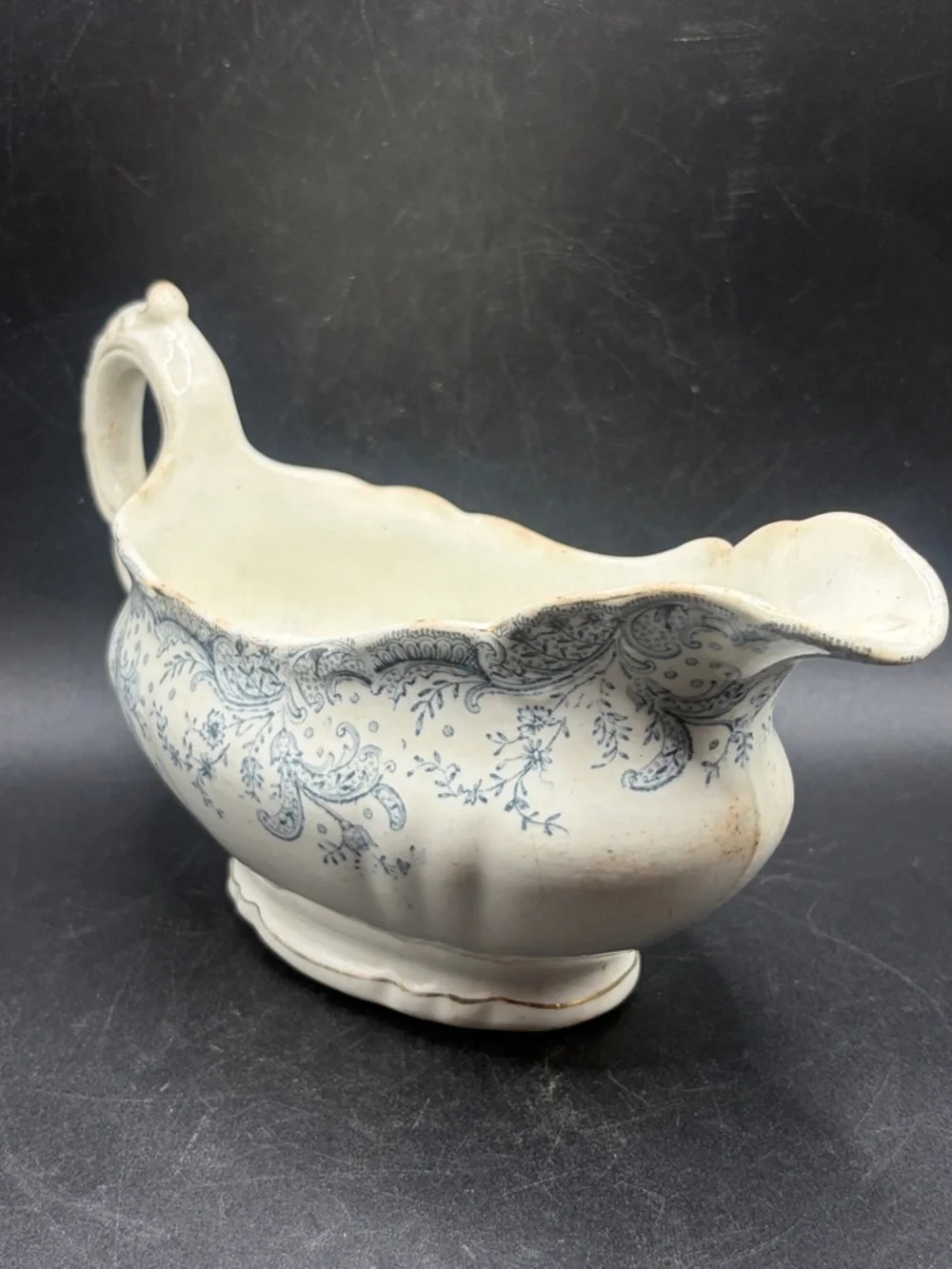 John Maddock & Sons Antique Royal Vitreous Seville Blue & White Gravy Boat